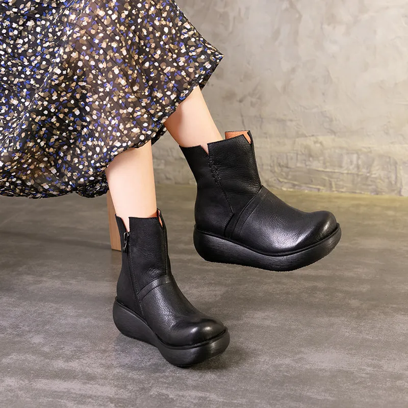 Autumn Retro Leather Waterproof Women's Boots
