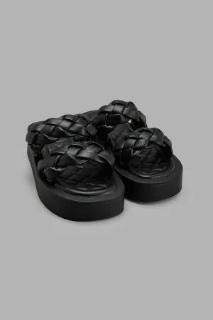 Black Plaited Platform Mule
