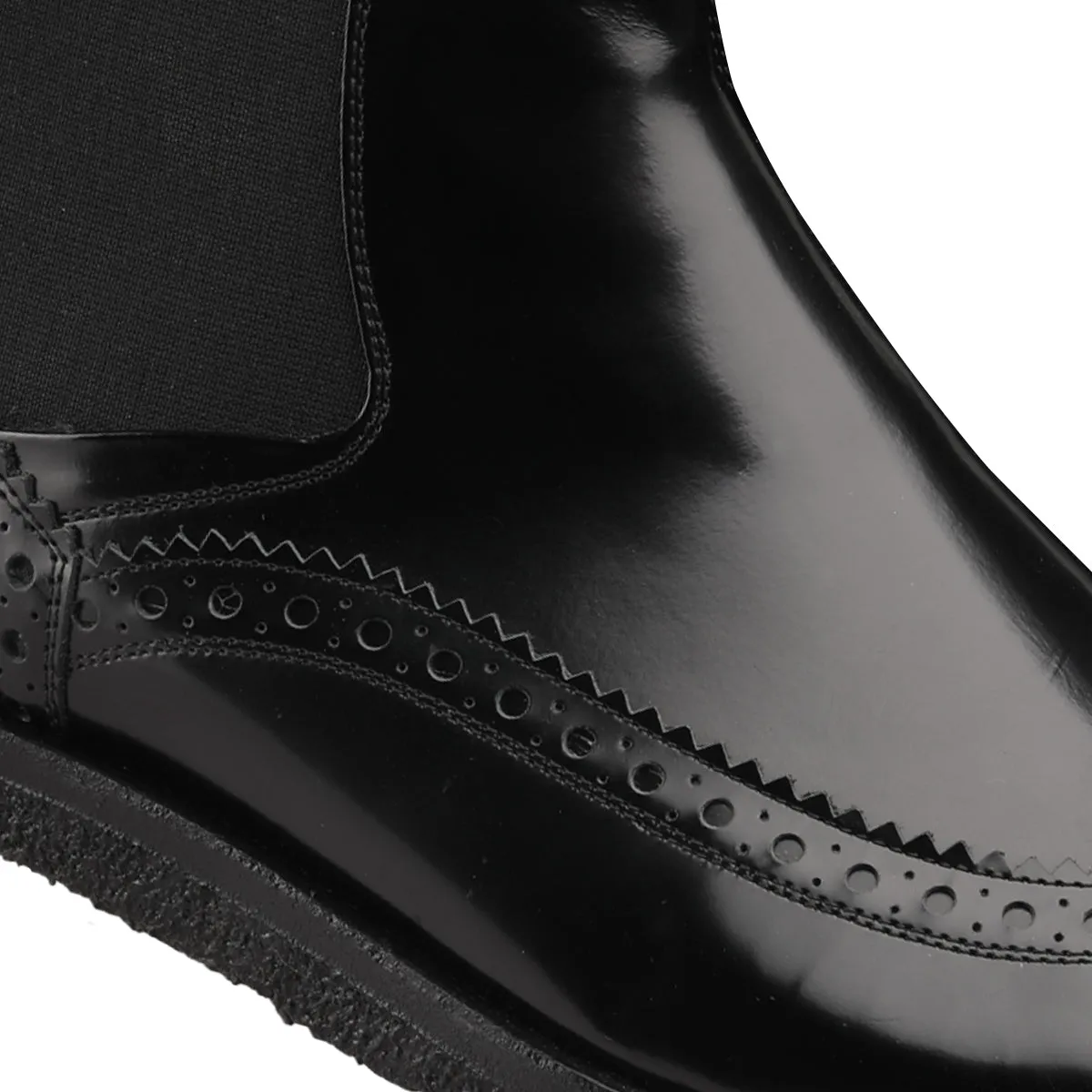 Black Semi-Patent Ankle Boots with Brogue Pattern