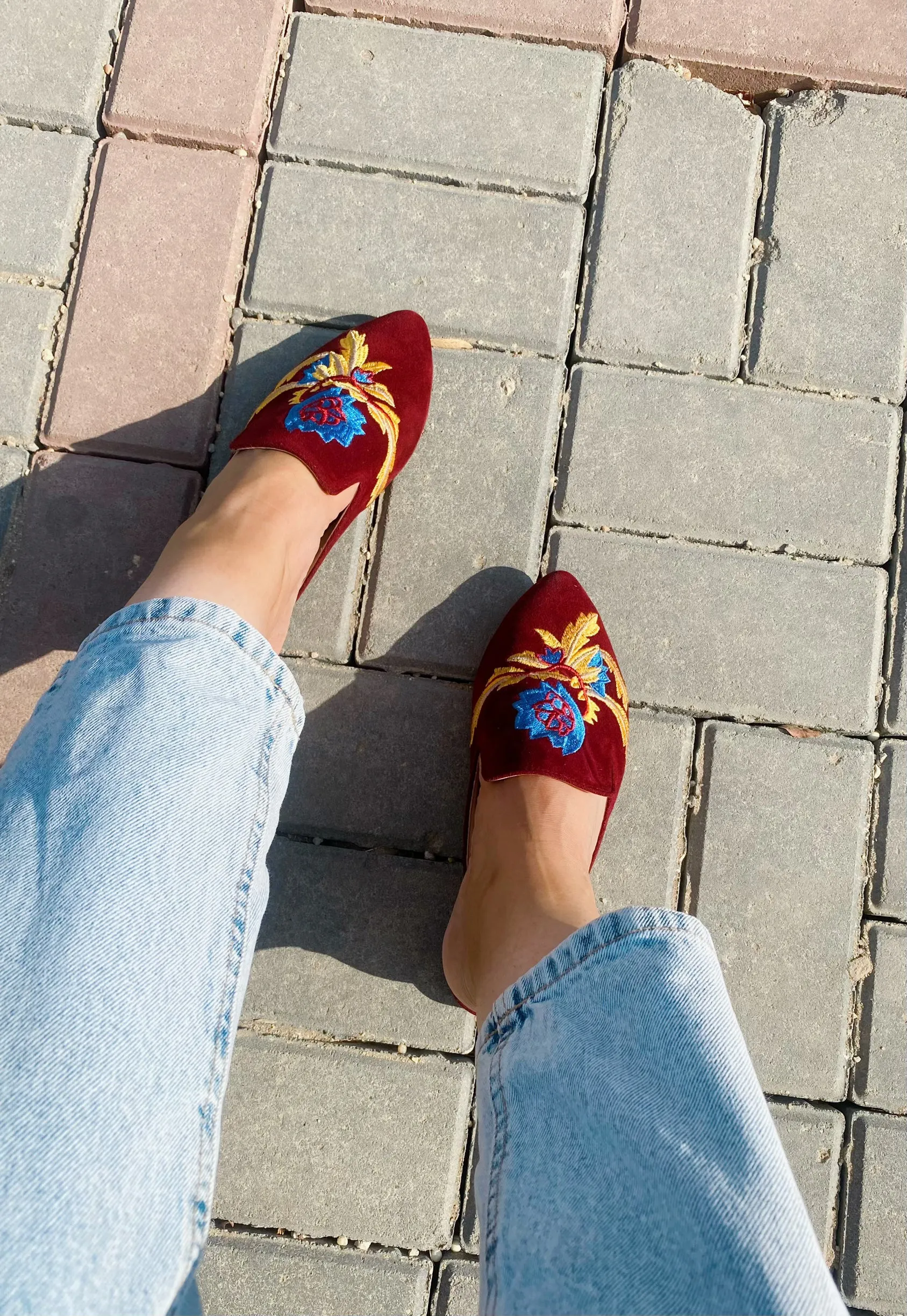 Burgundy Embroidered Mules