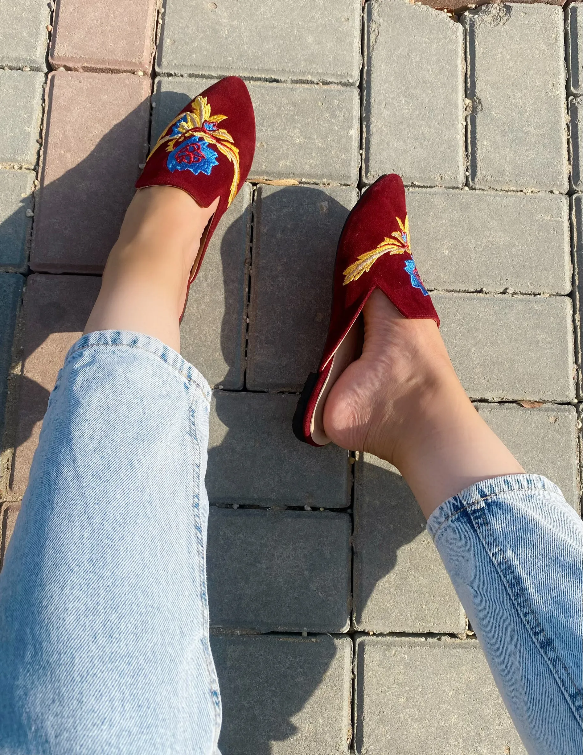 Burgundy Embroidered Mules