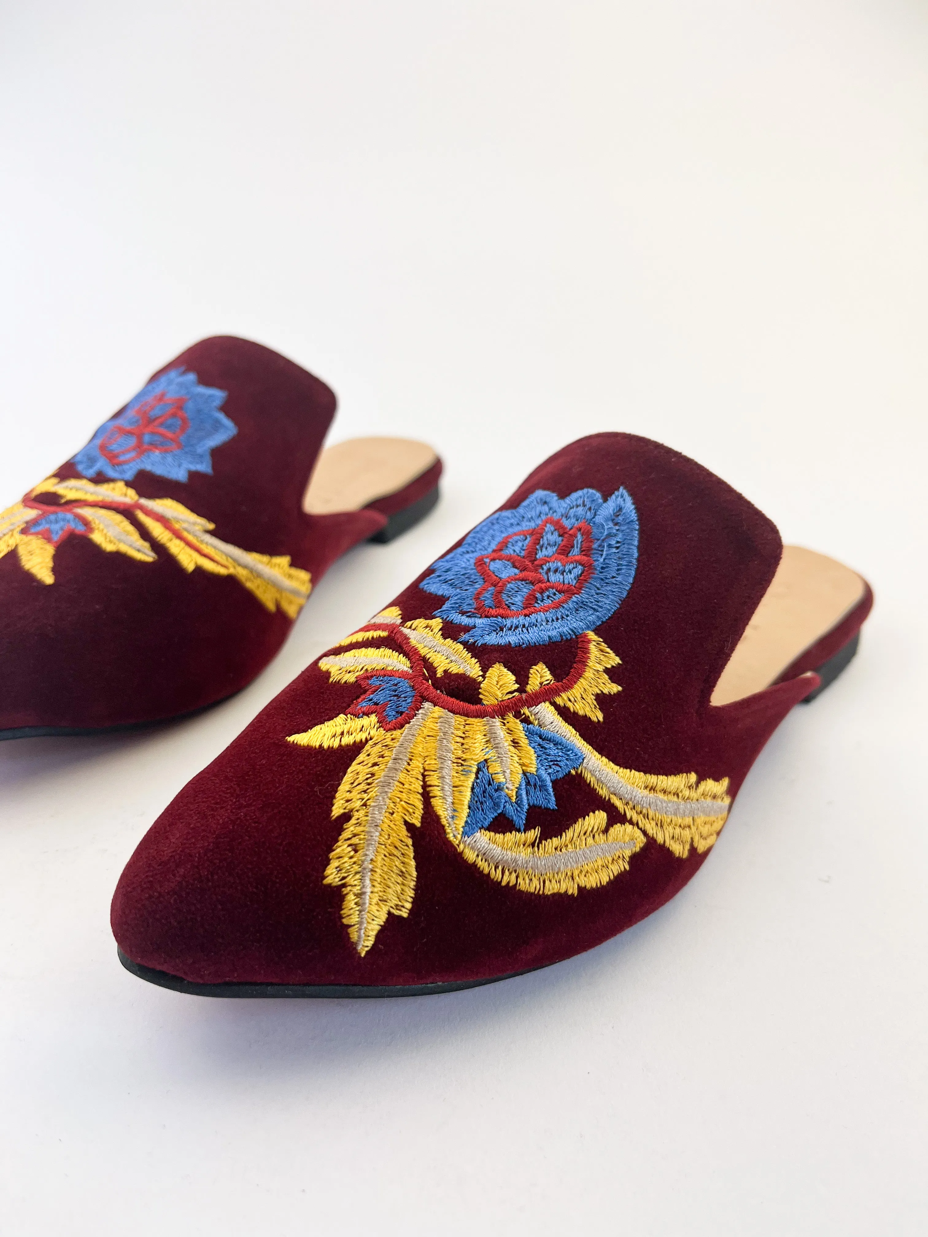 Burgundy Embroidered Mules