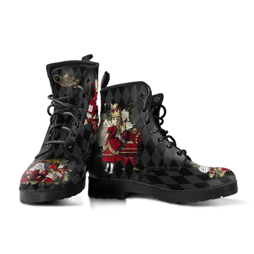 Combat Boots-Alice in Wonderland Gifts 33 Red Series, Birthday Gifts, Gift Idea, Women's Boots, Custom Shoes