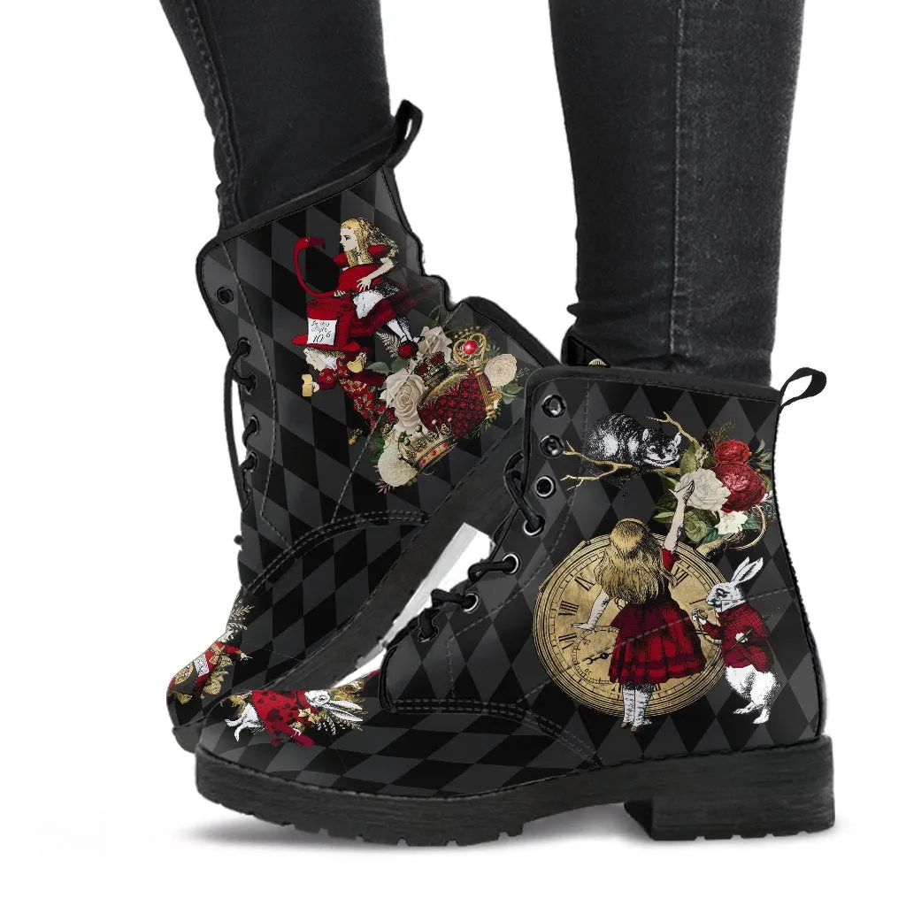 Combat Boots-Alice in Wonderland Gifts 33 Red Series, Birthday Gifts, Gift Idea, Women's Boots, Custom Shoes