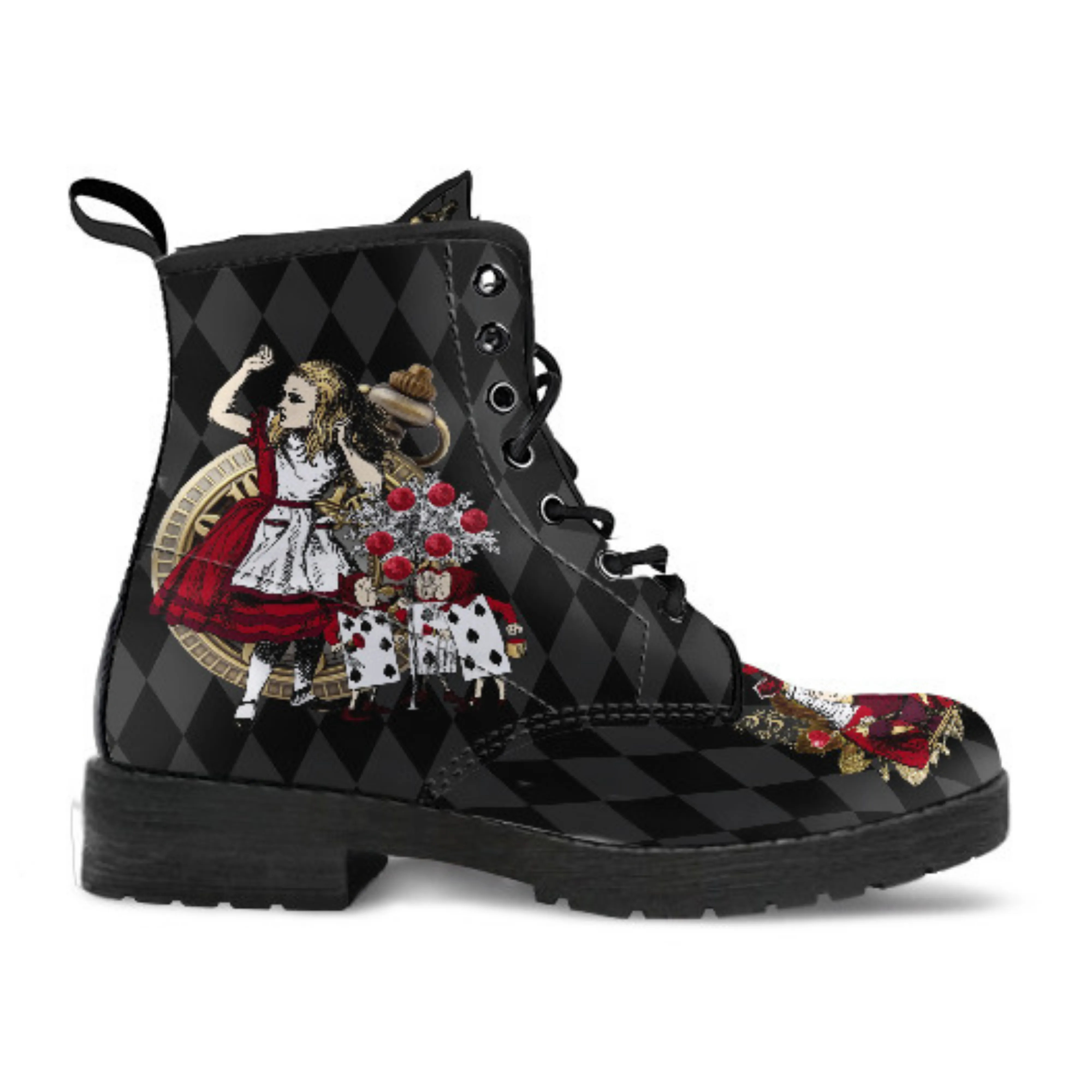 Combat Boots-Alice in Wonderland Gifts 33 Red Series, Birthday Gifts, Gift Idea, Women's Boots, Custom Shoes