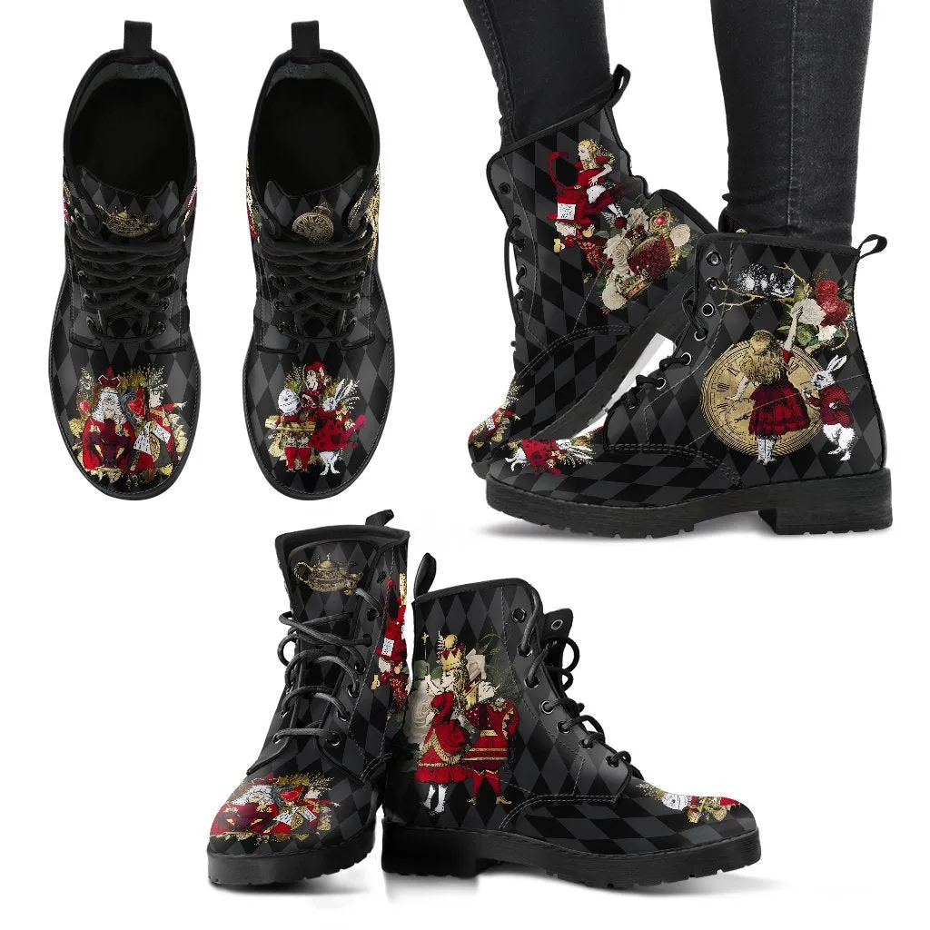 Combat Boots-Alice in Wonderland Gifts 33 Red Series, Birthday Gifts, Gift Idea, Women's Boots, Custom Shoes