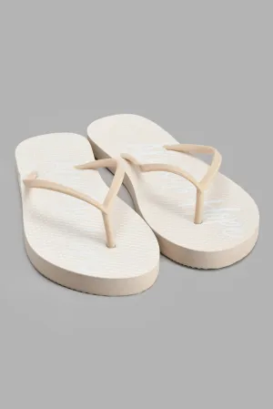 Cream Slogan Flip Flop