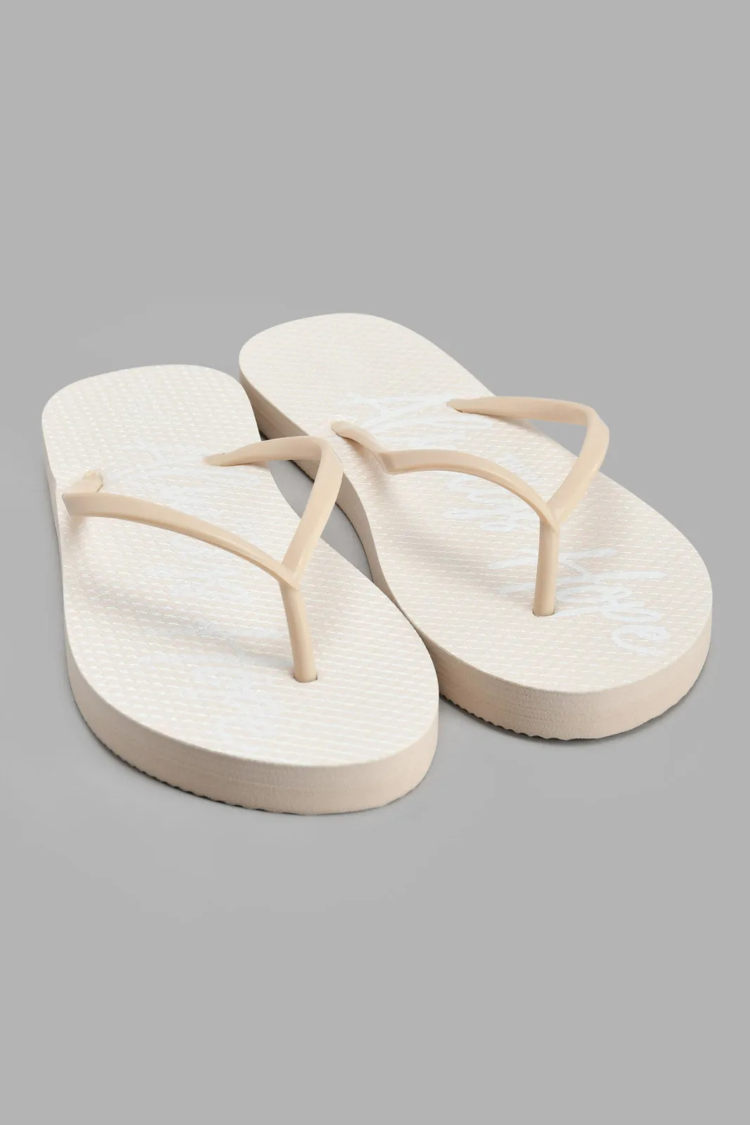 Cream Slogan Flip Flop