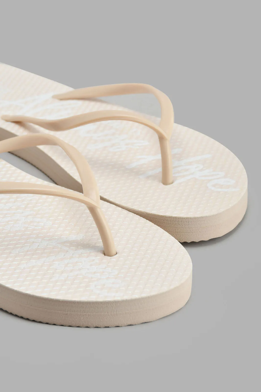 Cream Slogan Flip Flop