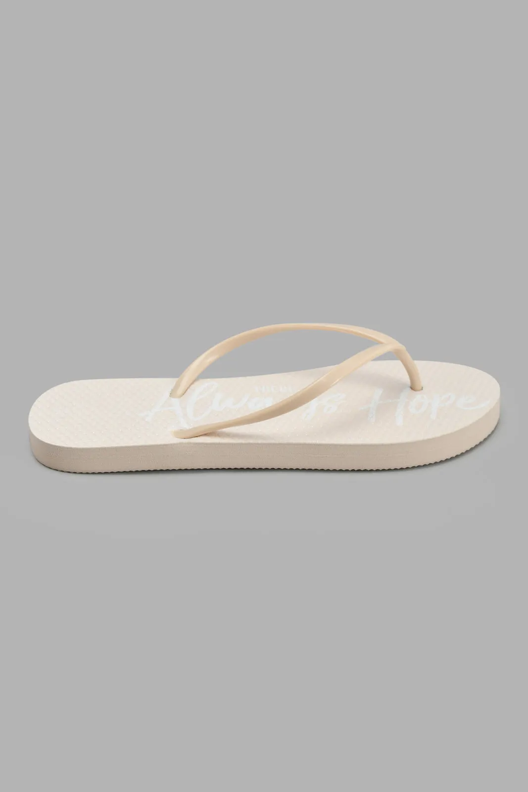 Cream Slogan Flip Flop