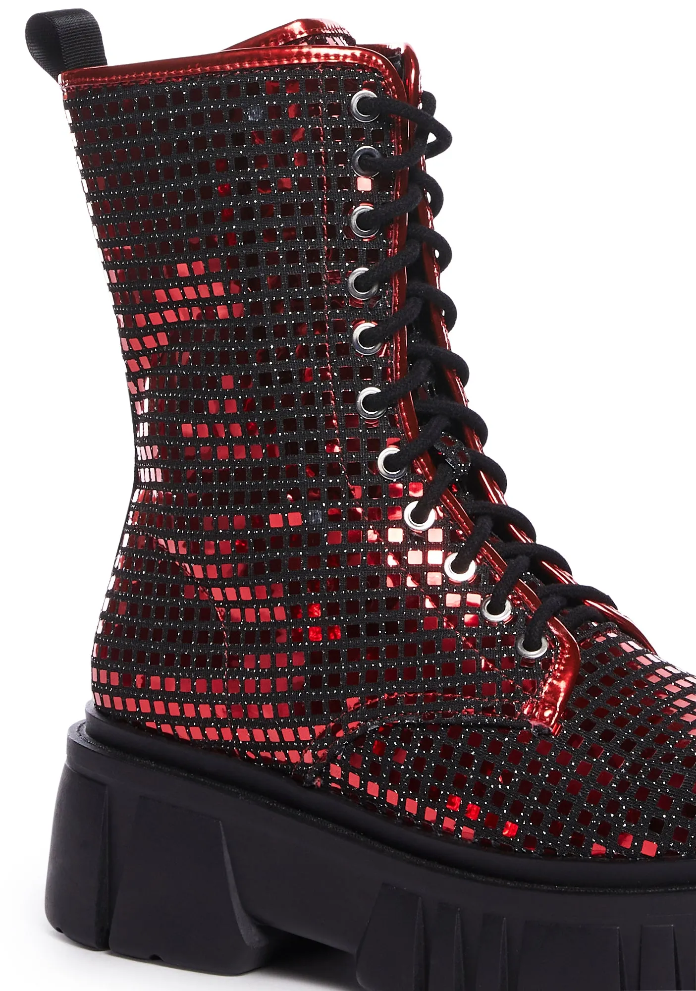 Disco Fusion Combat Boots - Red