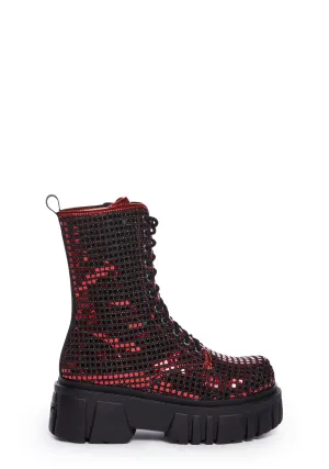 Disco Fusion Combat Boots - Red