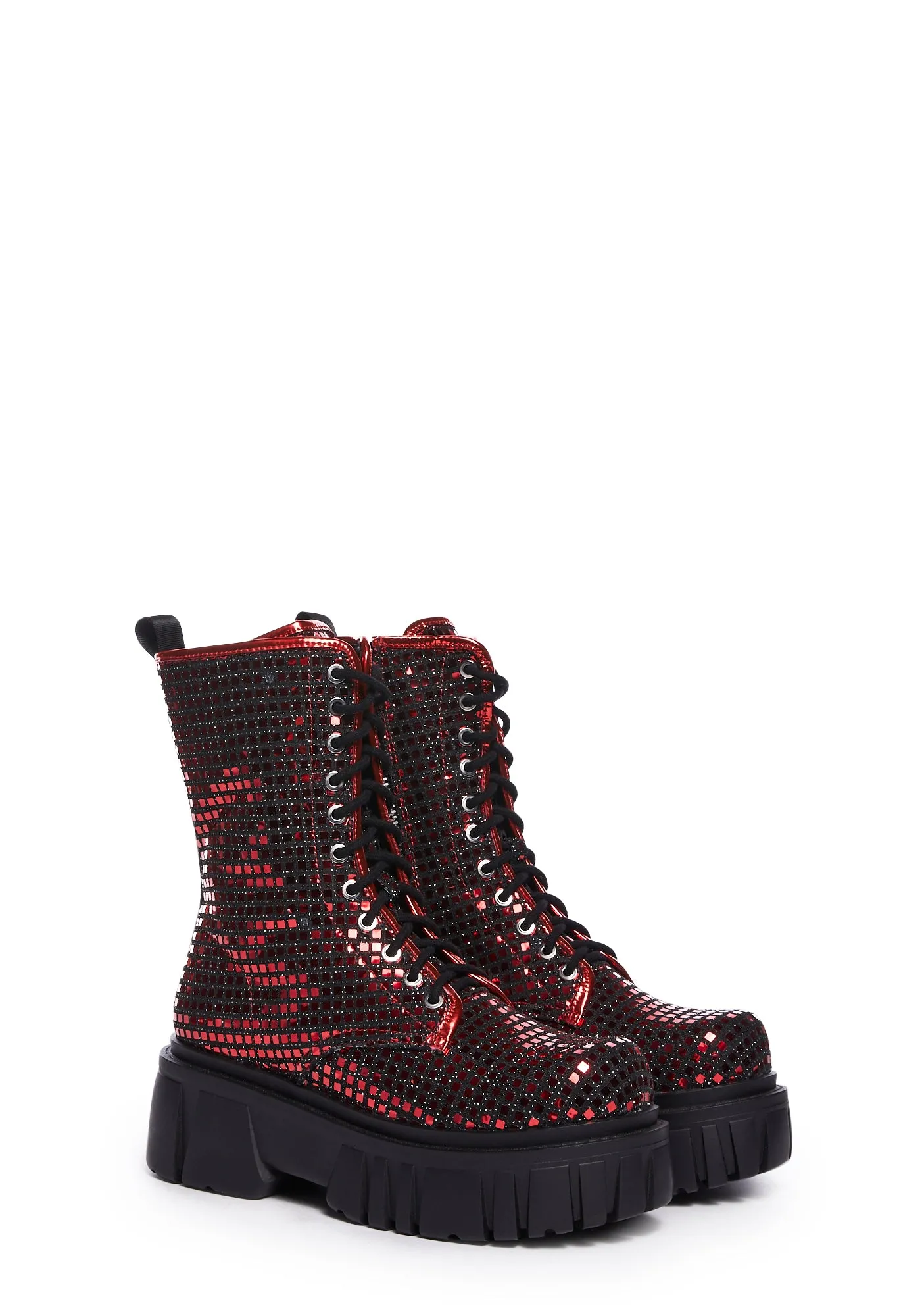 Disco Fusion Combat Boots - Red