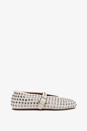 Embellished greige suede ballet flats