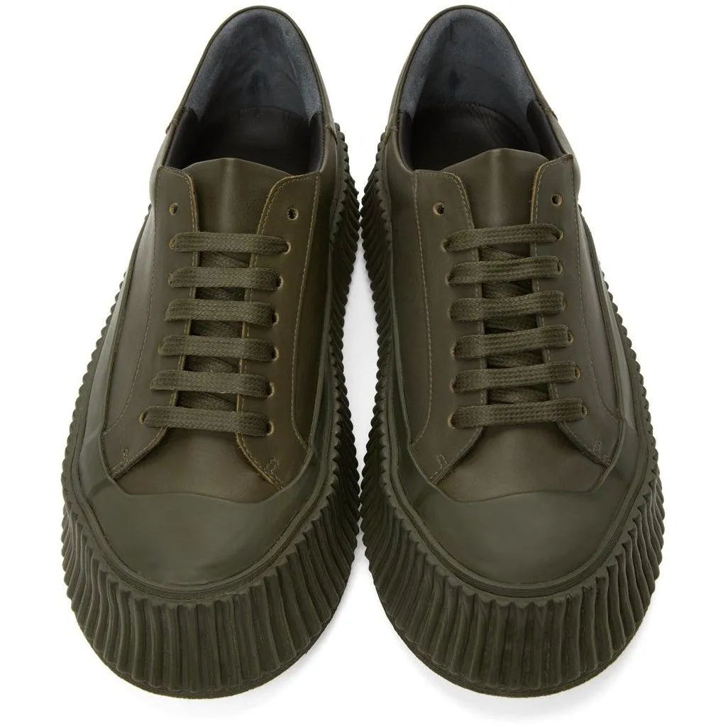 Jil Sander Khaki Leather Platform Sneakers