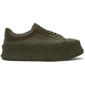 Jil Sander Khaki Leather Platform Sneakers