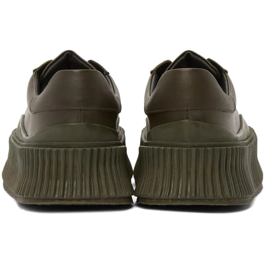 Jil Sander Khaki Leather Platform Sneakers