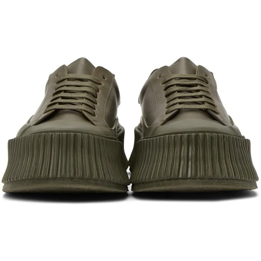 Jil Sander Khaki Leather Platform Sneakers