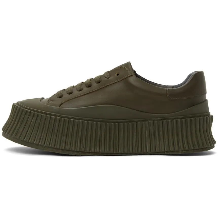 Jil Sander Khaki Leather Platform Sneakers