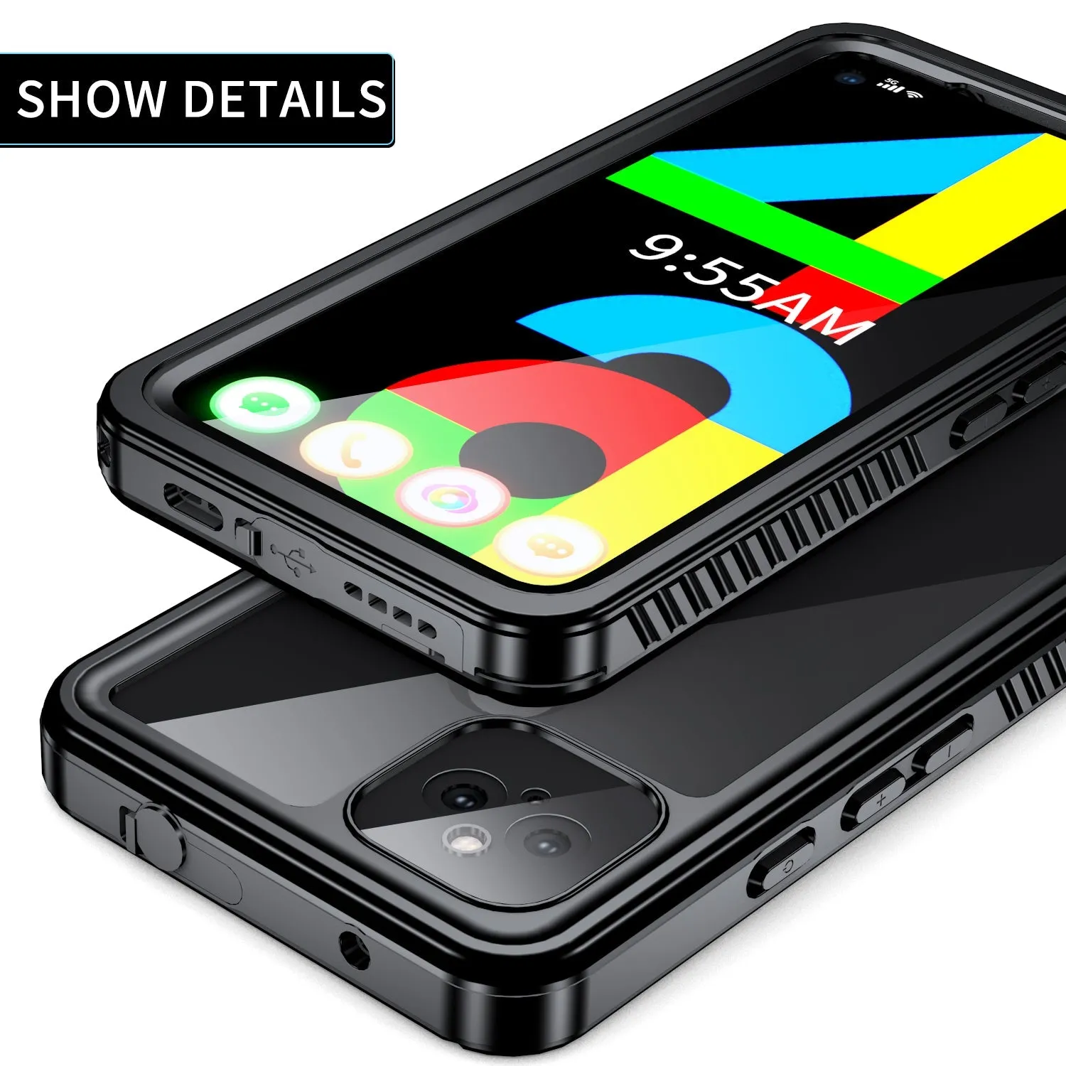 Oaktree Google Pixel 4a 5G Waterproof Shockproof Full-Body Rugged Case - Black / Clear