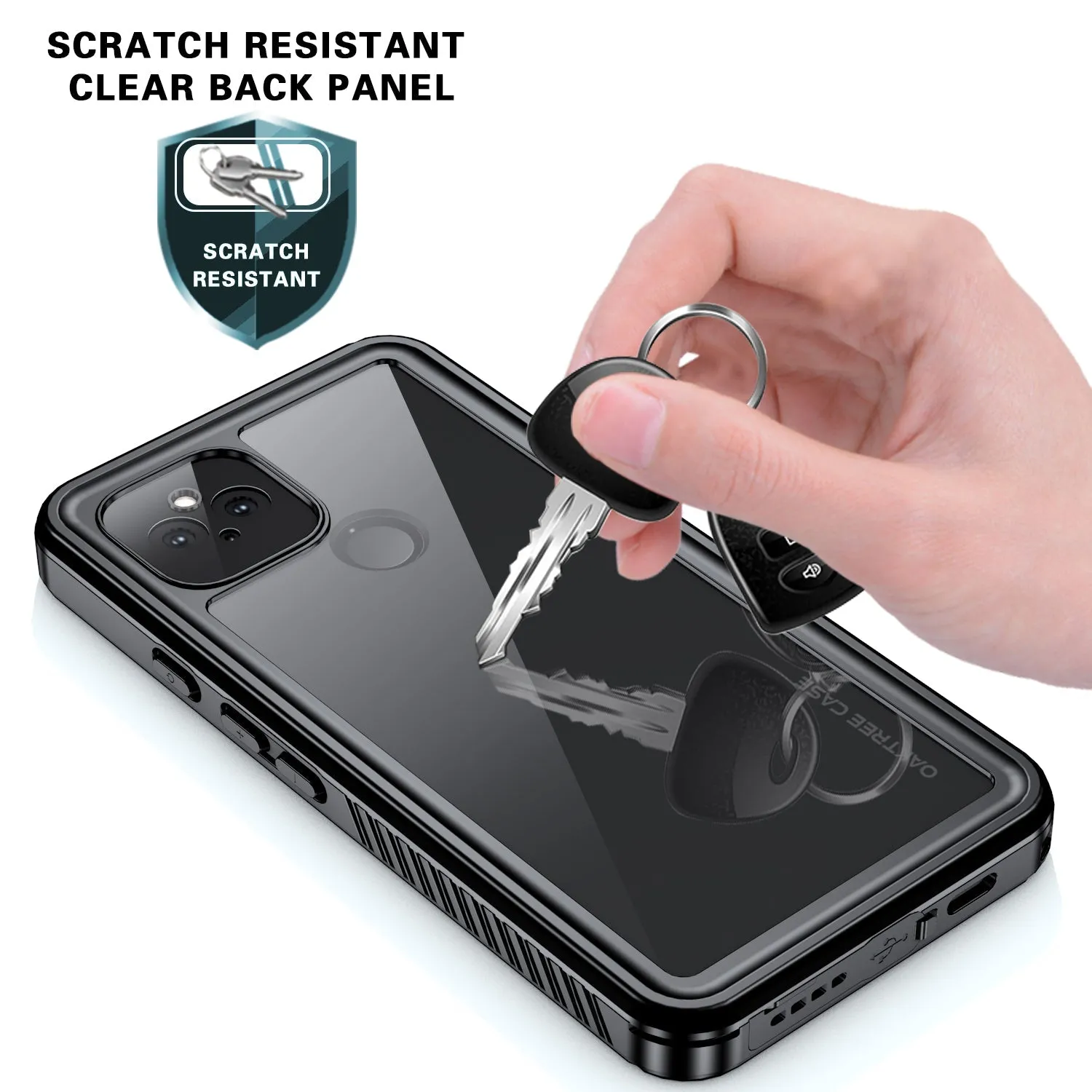 Oaktree Google Pixel 4a 5G Waterproof Shockproof Full-Body Rugged Case - Black / Clear