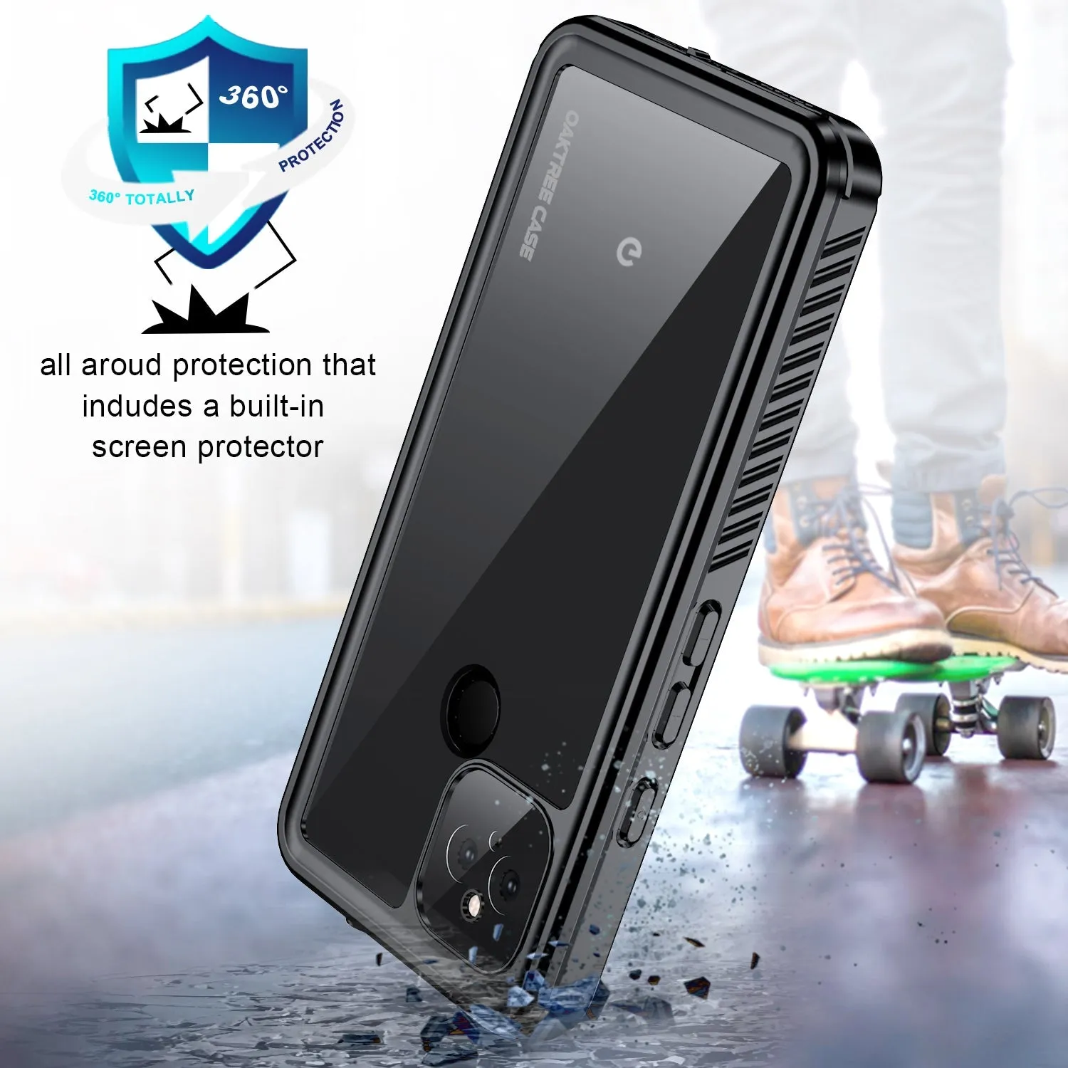 Oaktree Google Pixel 4a 5G Waterproof Shockproof Full-Body Rugged Case - Black / Clear