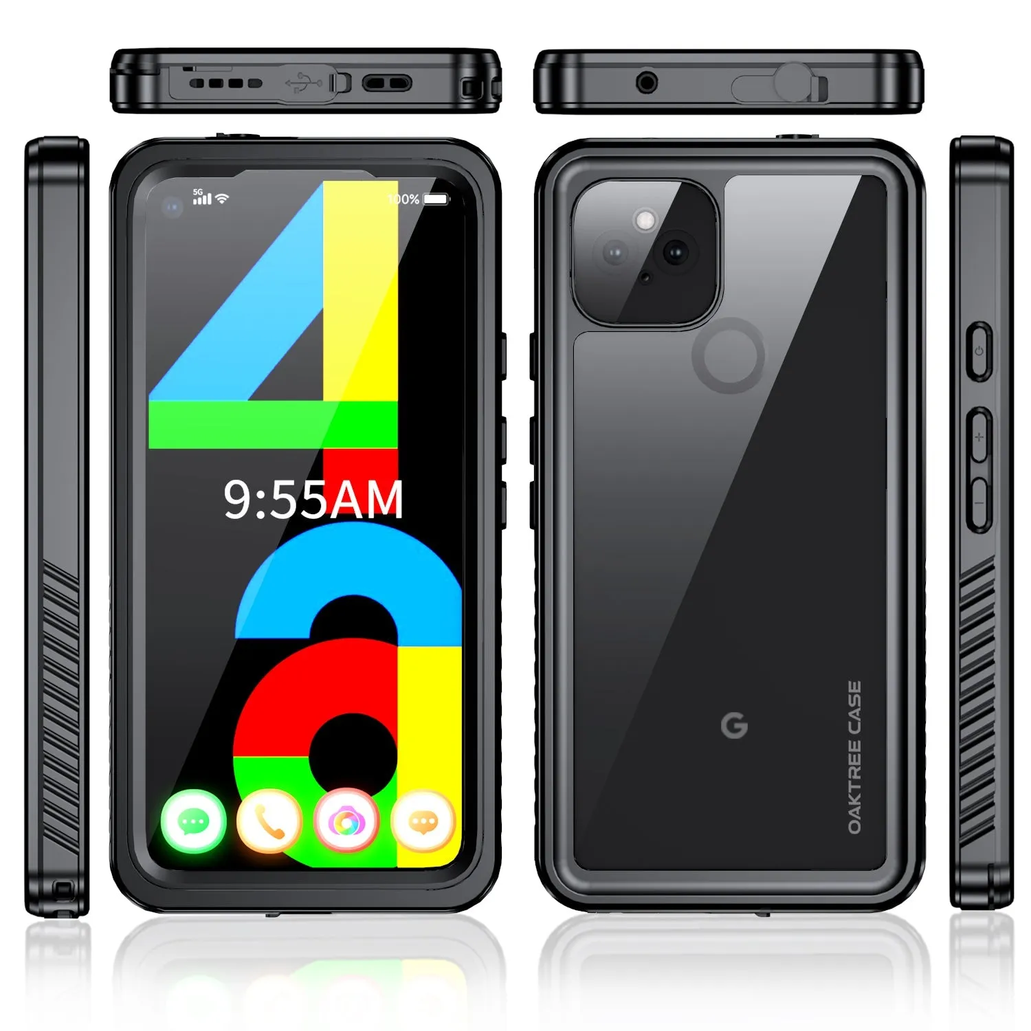 Oaktree Google Pixel 4a 5G Waterproof Shockproof Full-Body Rugged Case - Black / Clear