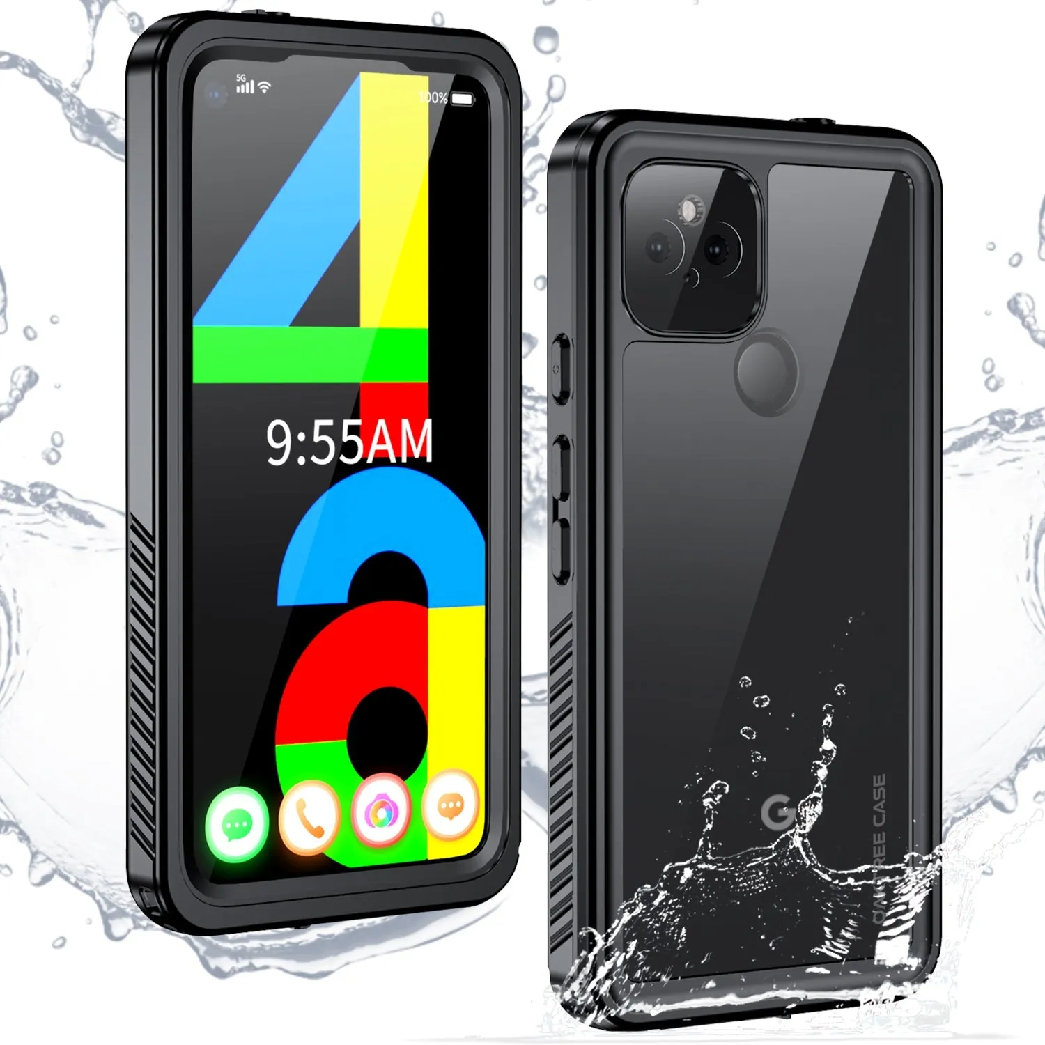 Oaktree Google Pixel 4a 5G Waterproof Shockproof Full-Body Rugged Case - Black / Clear