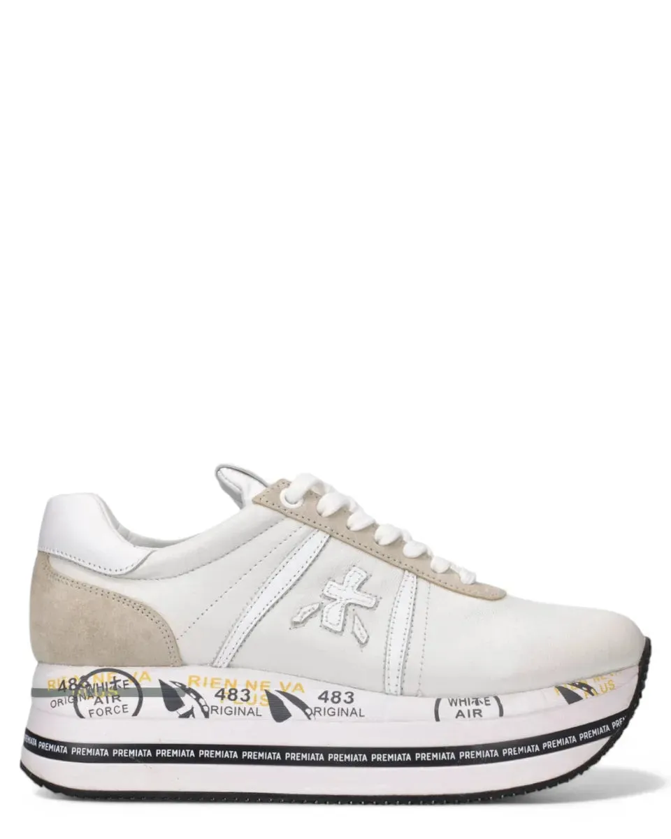 Sneakers BETH 5603 Platform in Pelle Bianca e Suede