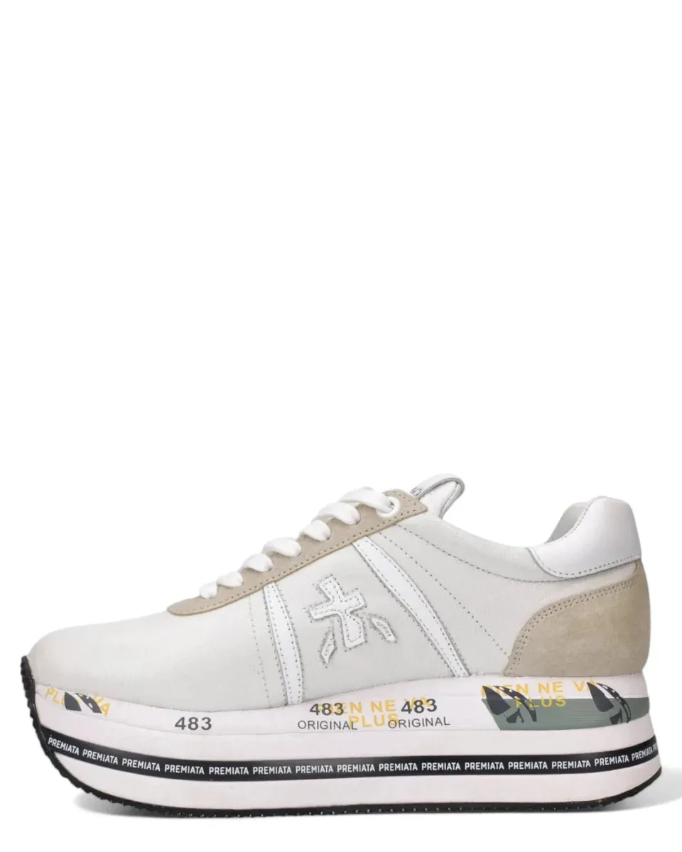 Sneakers BETH 5603 Platform in Pelle Bianca e Suede