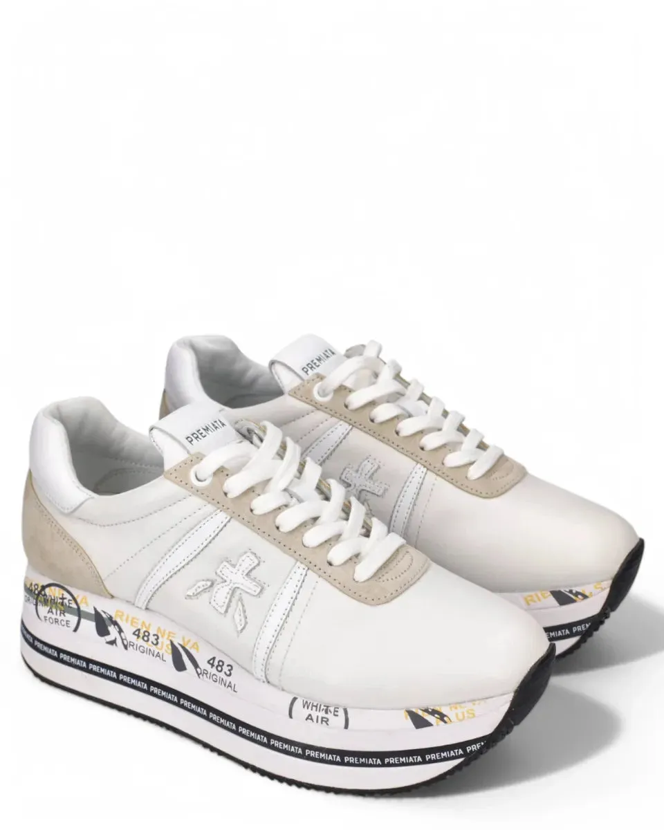 Sneakers BETH 5603 Platform in Pelle Bianca e Suede