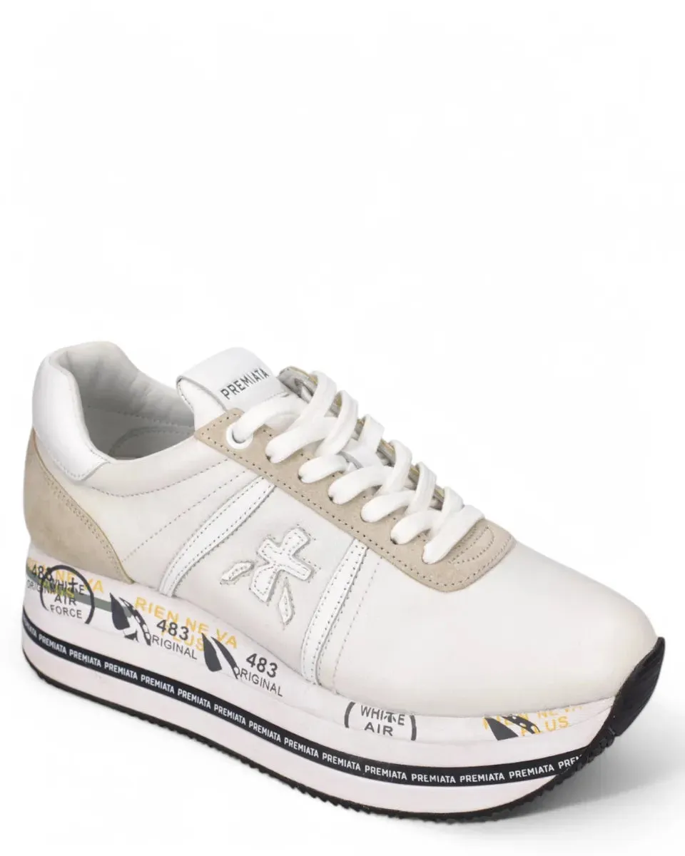 Sneakers BETH 5603 Platform in Pelle Bianca e Suede