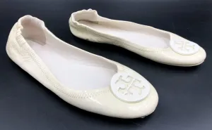 Tory Burch Women's Minnie Cream White Patent Leather Ballet Flats - Sz 8 ( COA)
